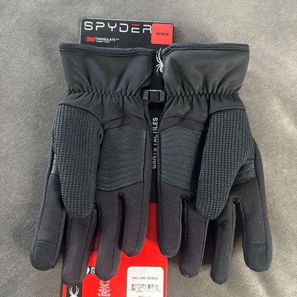 Adult SPYDER Black Unisex Medium Core Conduct Gloves Touchscreen Compatible NEW - Picture 2 of 6